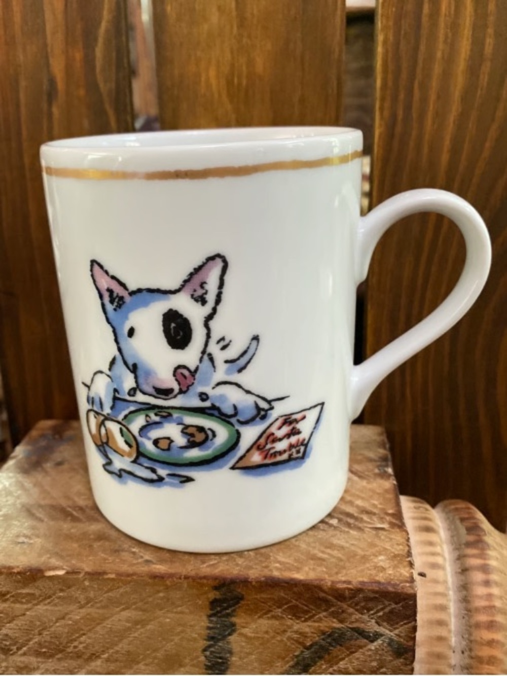 White Ceramic Dog Illustration Mug with Gold Trim